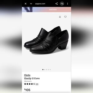 Clarks Emily 2 Cove Black Leather Low Heel Slip-On Shoes Size 8